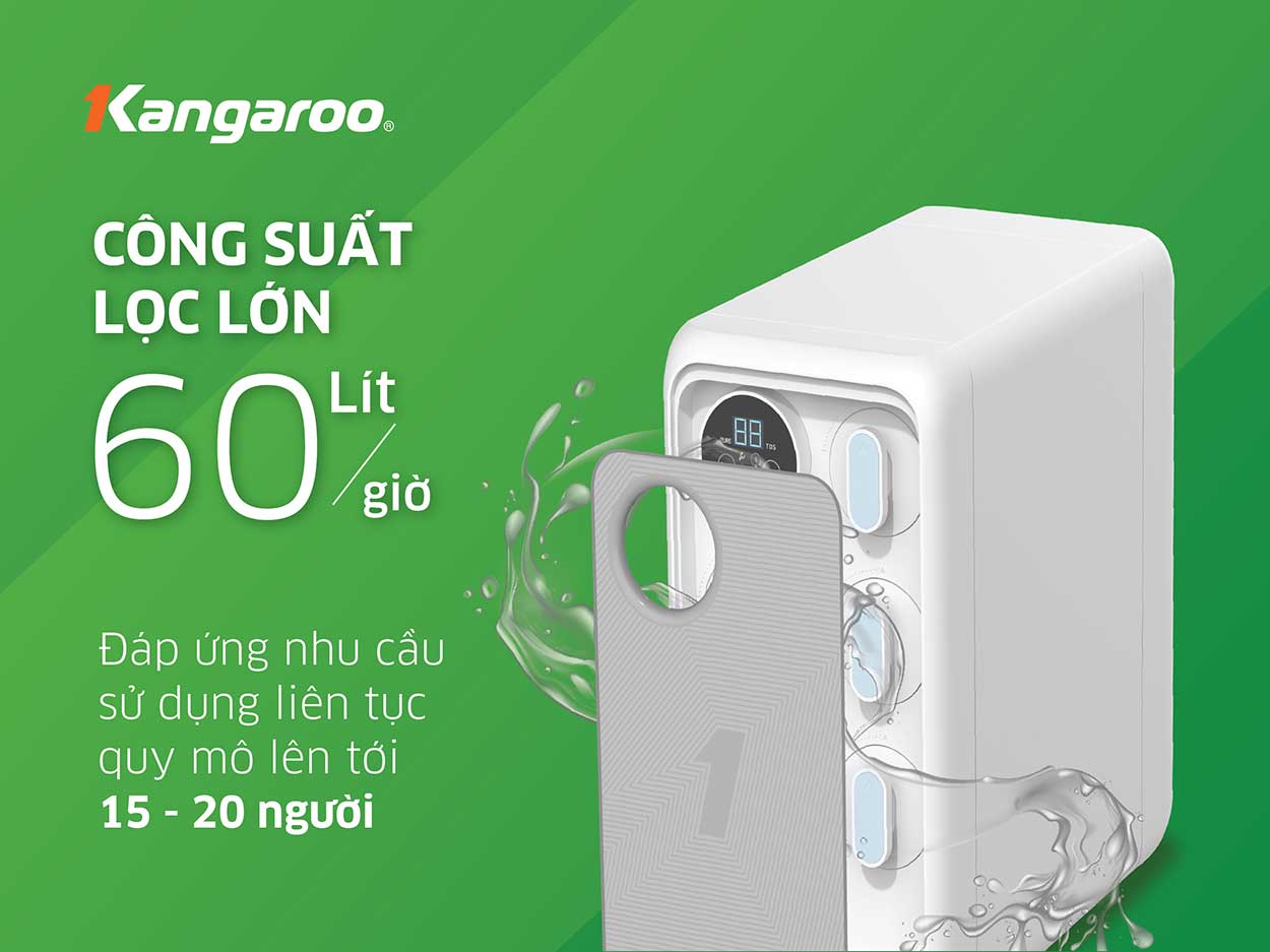 Coogn suất mạnh mẽ 60l/h đáp ứng như cầu sử dụng nước mọi lúc của KG400HU